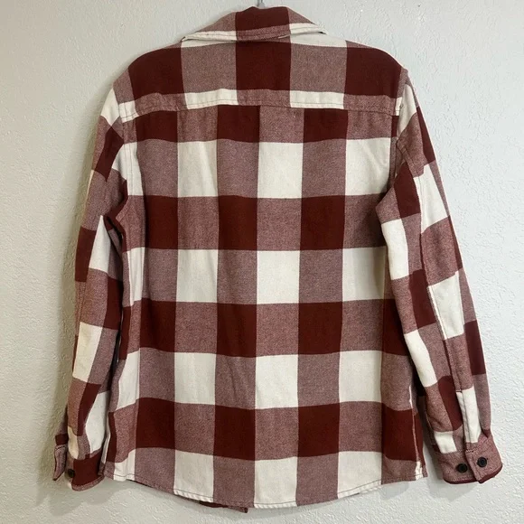 H&M Men’s Rust Burgundy Plaid Flannel Shacket Shirt Jacket Size M - Picture 9 of 12